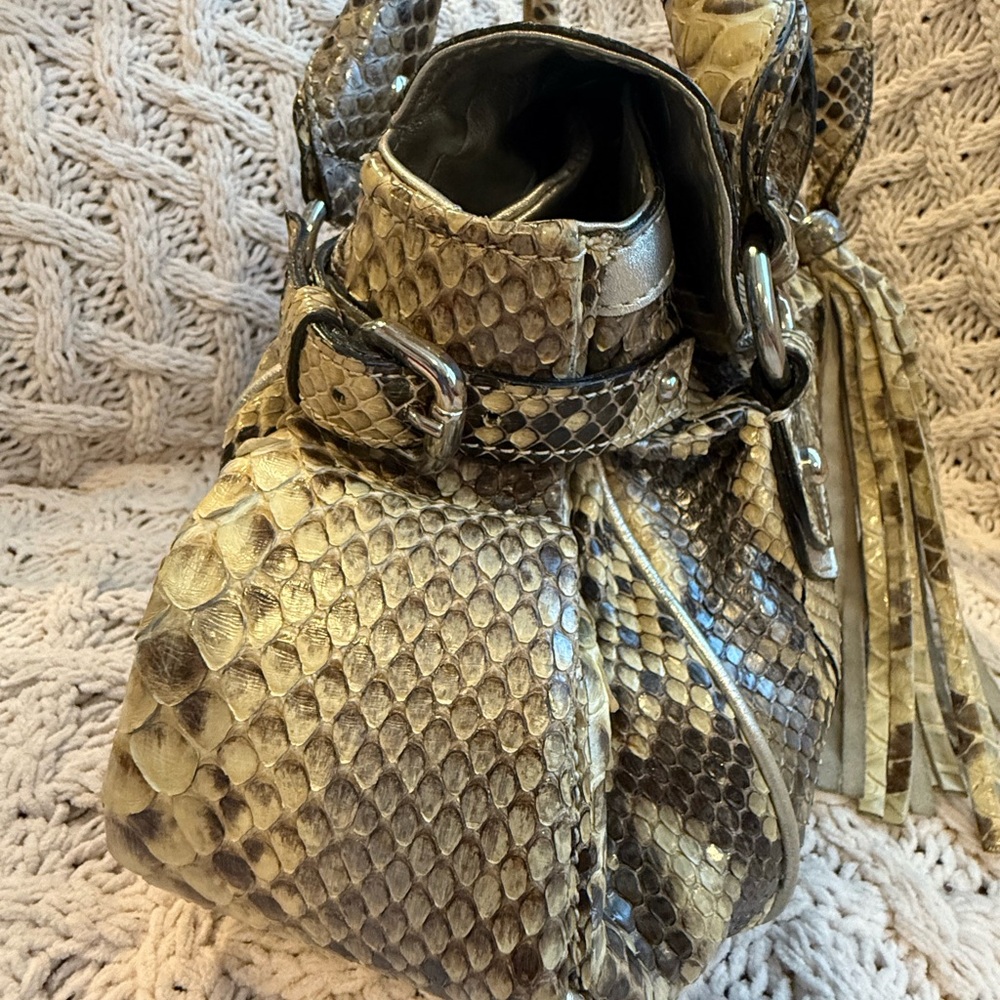 Ghibli Genuine Python Skin Handbag Italian Designer Tan - Picture 5 of 16